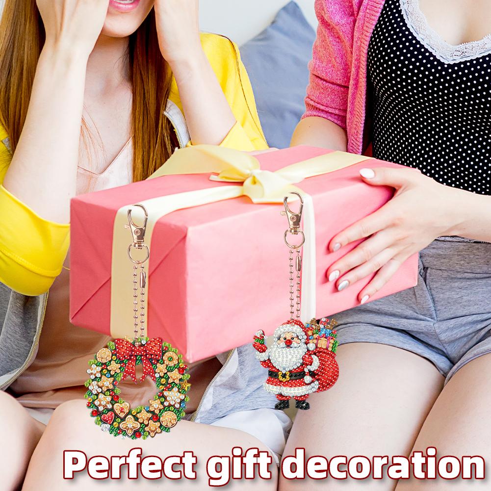 6PCS 2D Flat DIY Diamond Painting Keychain Diamond Art Kits Diamond Art Keychains Glitter Rhinestone Keychains for Keys Storage