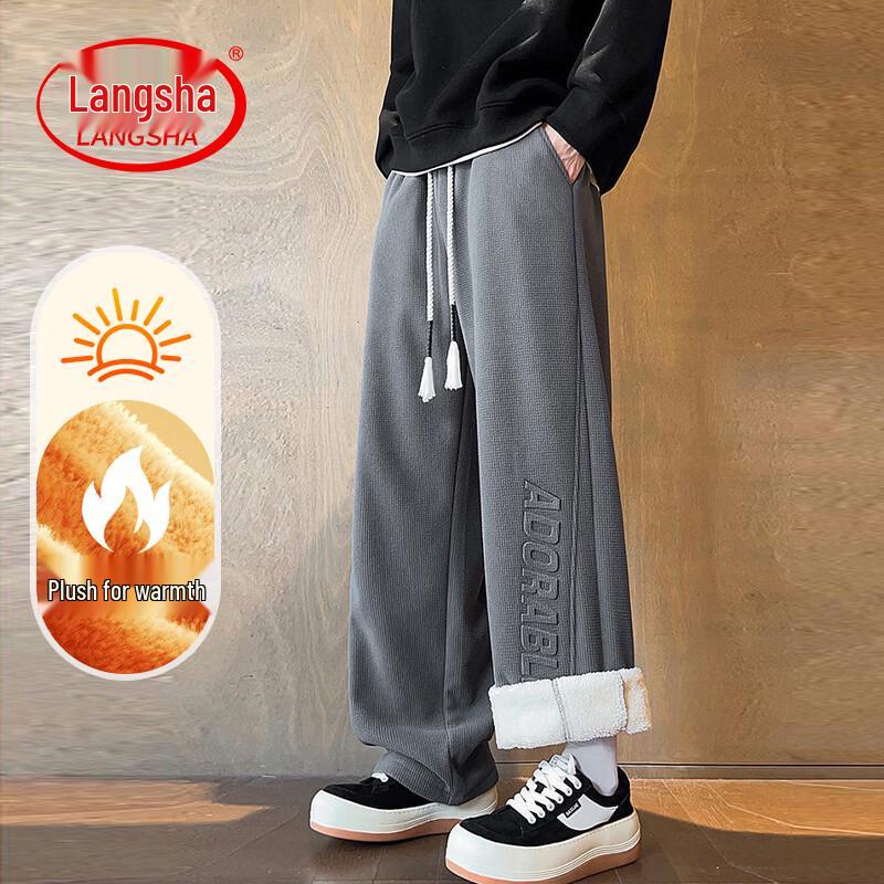 LangSha Men s Waffle Fleece-Lined Straight Leg Casual Pants 3XL