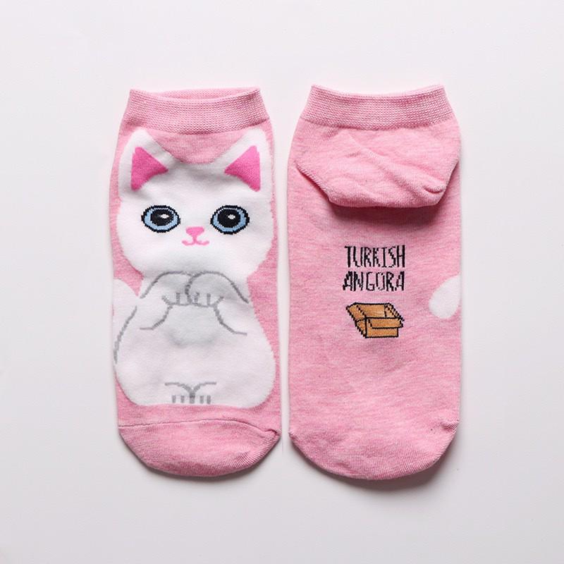 Women's Cute 3D Cartoon Animal Cotton Socks - Cat Design, Short Style