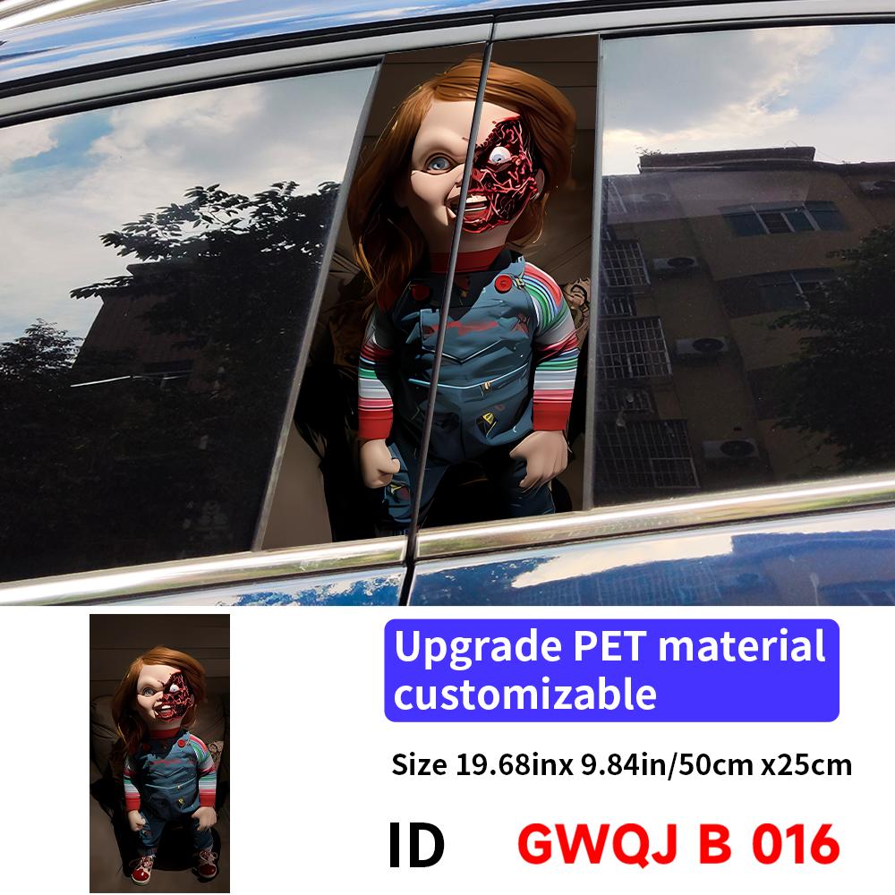 Horror Ghost Doll Car Sticker Auto B-pillar Car Center Column Decor Cover Scratches Waterproof Sunscreen Vinyl Decal Accessories