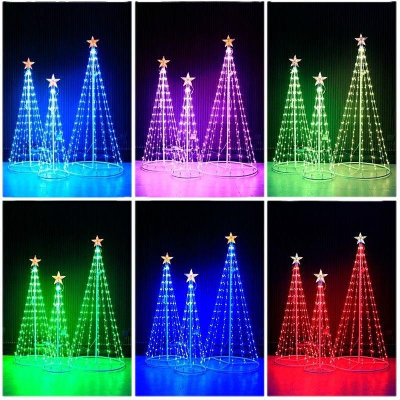 Intelligent App Controlled Colorful Cone Christmas Tree Lights Remote USB Powered Metal Frame Party Decoration