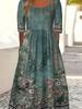 Cool Summer Dress for Women Bohemian Print Retro Round Neck Short Sleeve Long Skirt