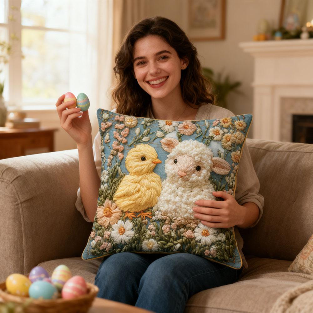 Easter Village Rabbit Pillow Case Double Sided Ultra Soft Fabric Skin Friendly Home Decor