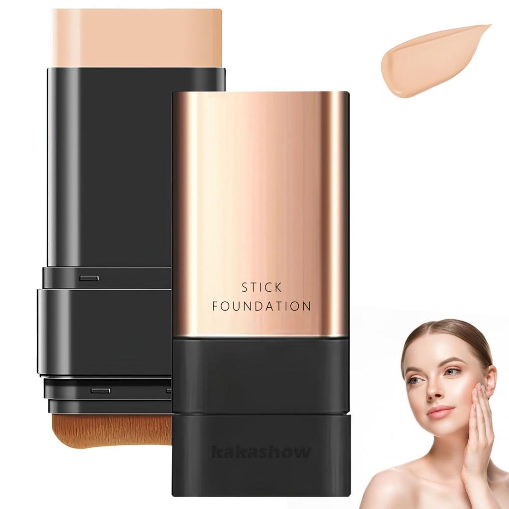 2 In 1 Luxury Anti-Wrinkle Foundation Stick, Long-Lasting Double Head Foundation Make Up Stick with Brush, (Natural, 1 PCS)