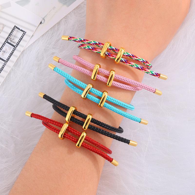 Titanium steel waterproof and sweat-proof pig nose hand rope adjustable I-shaped buckle steel wire multicolored rope D hard gold red rope