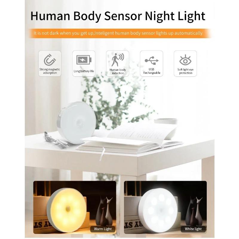 LED Noční světlo se senzorem pohybu Dobíjecí noční lampička USB Pro kuchyňskou skříň Šatní skříň Schodiště Bezdrátové LED Světlo do skříně