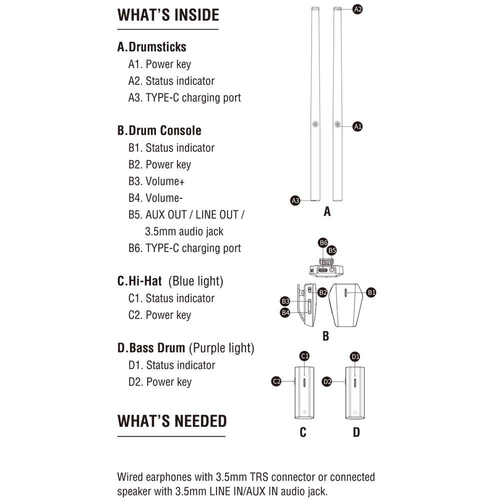 1 Set Somatosensory Virtual Drum Kit Air Drumsticks Musical Instrument for Home Studio Outdoor Camping Entertainment