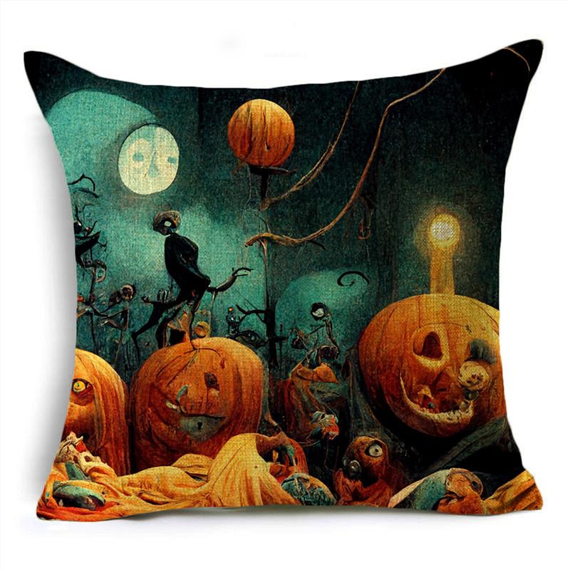 Halloween Interesting Pumpkin Lantern Series Castle Linen Throw Pillowcase Decorative Cushion Cover For Sofa Livingroom Party