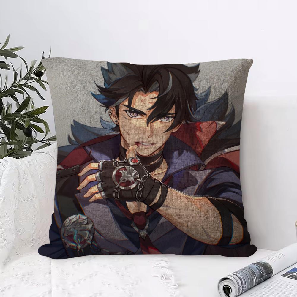 Genshin Impact Wriothesley Cushion Cover Eco Linen Pillow Case DoubleSided Print Breathable Durable Zipper Home Decor Gift