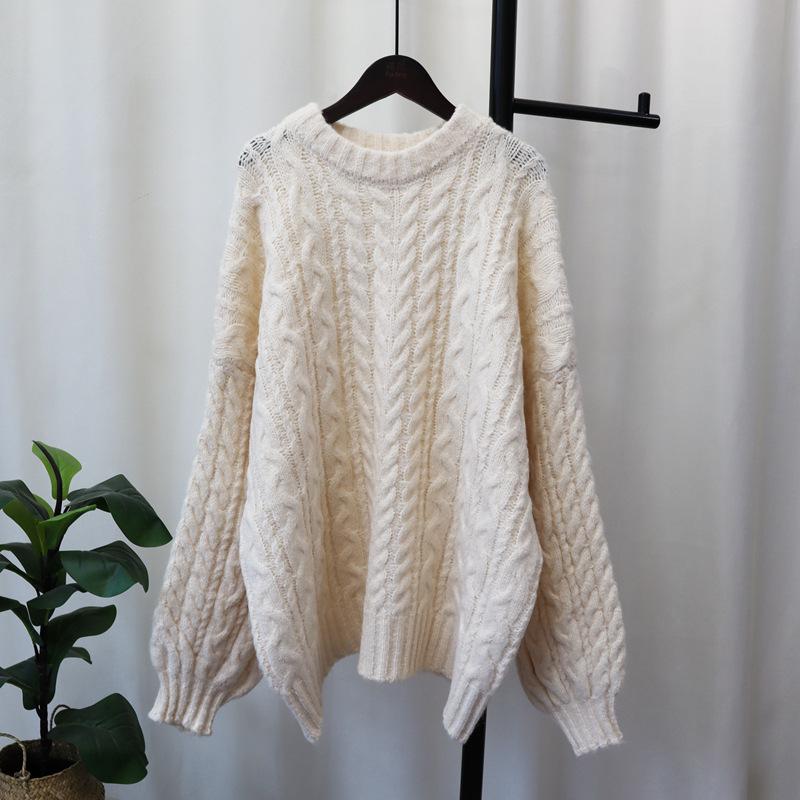 Knitted sweater top women's autumn and winter new loose soft waxy retro twist sweater pullover commuter style