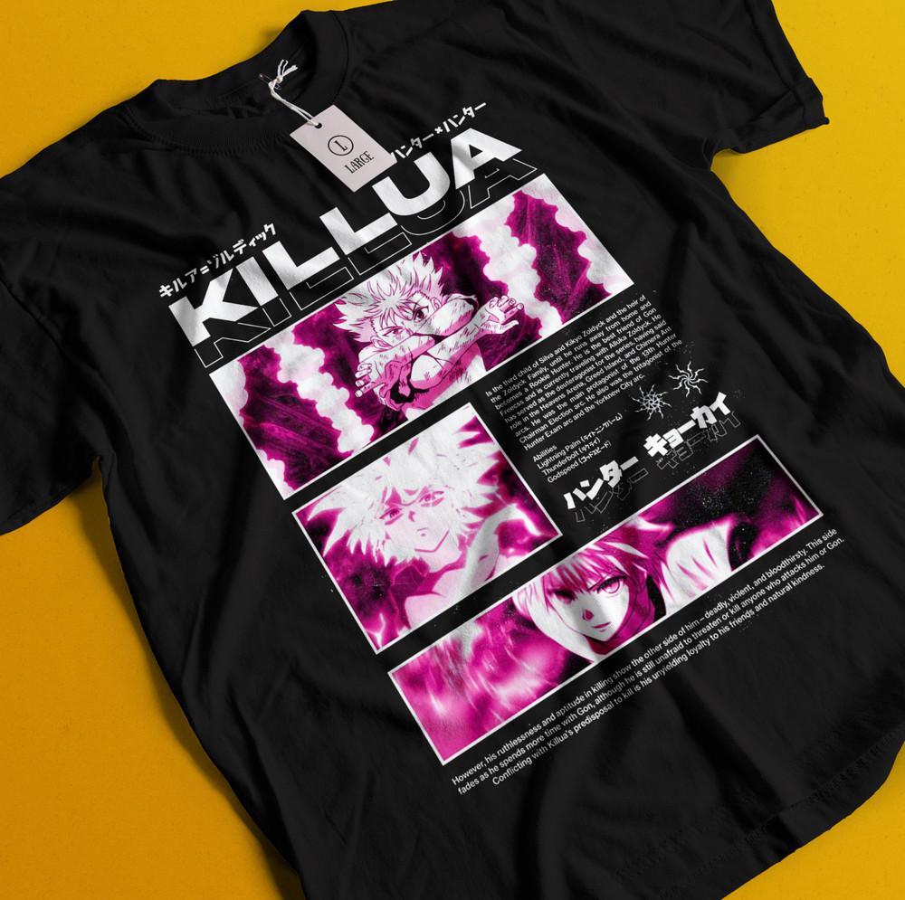 

Killua Tshirt Hisoka Shirt Hunter X Hunter Manga Strip HXH Tee Anime Gon T-Shirt L