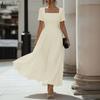 Women Elegant Square Collar Short Sleeve Summer Long Dress