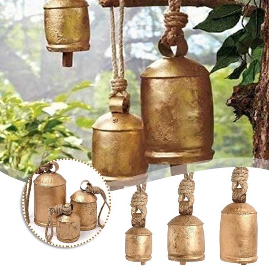 Jüt Asılı Halatlı Metal Vintage Çanlar Düğünler Partiler ve Noel Çelenkleri için Melodili Sese Sahip Dekoratif İnek Çanı Metal Rüzgar Çanları