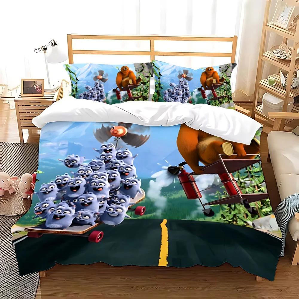 Cartoon Grizzly Bear & Little Blue Mice Bedding Set Kids adults Bedroom Decor 2/3piece set Duvet Cover Pillowcase Size Gift