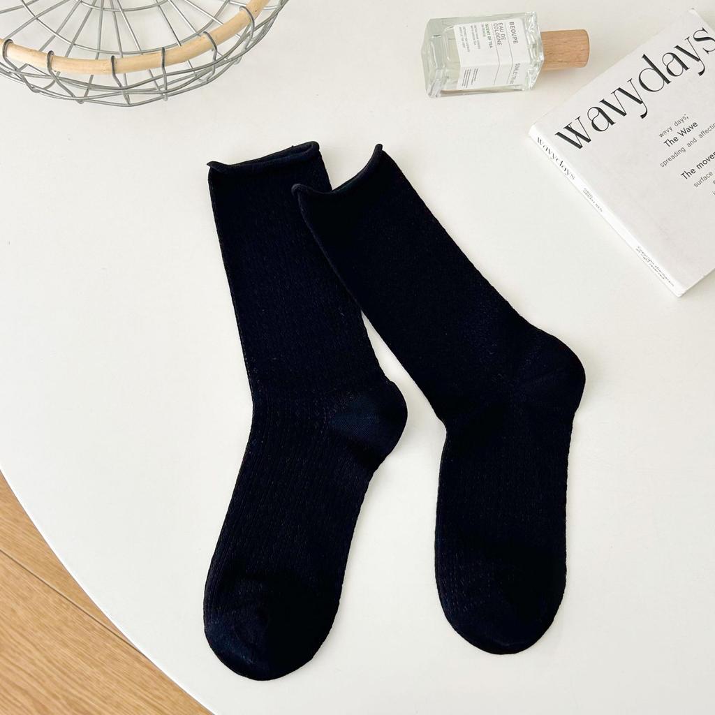 Xiaohongshu Same Style Of Socks For Women'S Summer Ice Socks Mesh Thin Solid Color Breathable Stack Socks Long Tube Confinement Socks