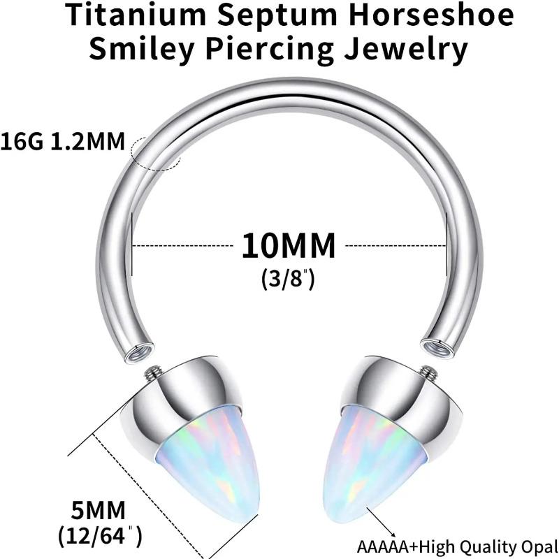 

Титановые септум кольца для брови с опалом, подкова, пирсинг для носа, украшения для трагуса, хеликса, языка с шариком, кольца для губ