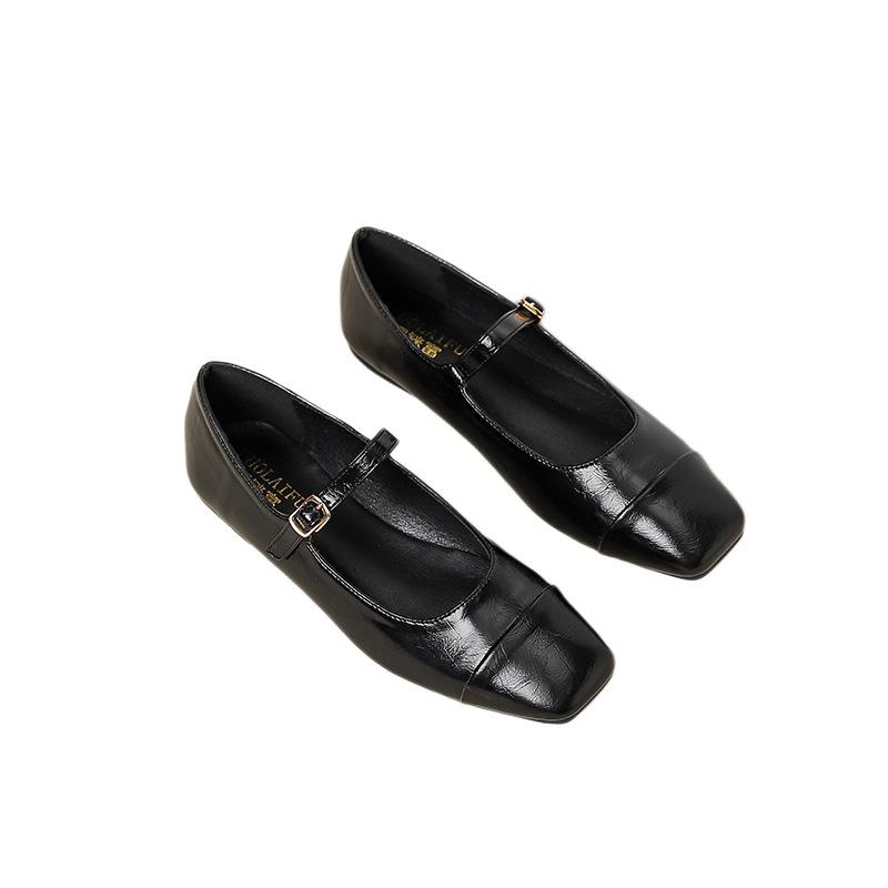 Vintage Mary Jane Shoes for Women Casual Ballet Flat Shoes Square Toe Walking Shoes With Ankle Strap Women's Comfortable PU Leather Work Dressy Flats