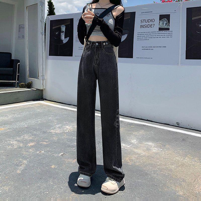 Women's 2026 High-Waisted Adjustable Wide-Leg Jeans - Trendy Floor-Length, Loose & Flattering