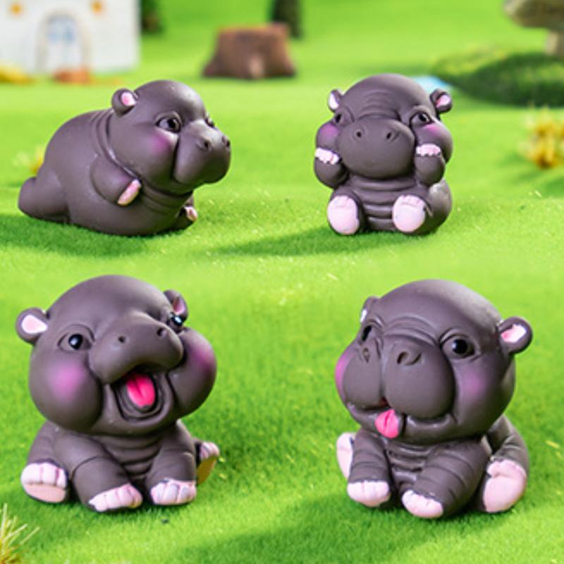 2Pcs Desktop Decoration  Simulated Pigmy Hippopotamus Eye-Catching Action Figure Trendy Ornament Cute Figurine