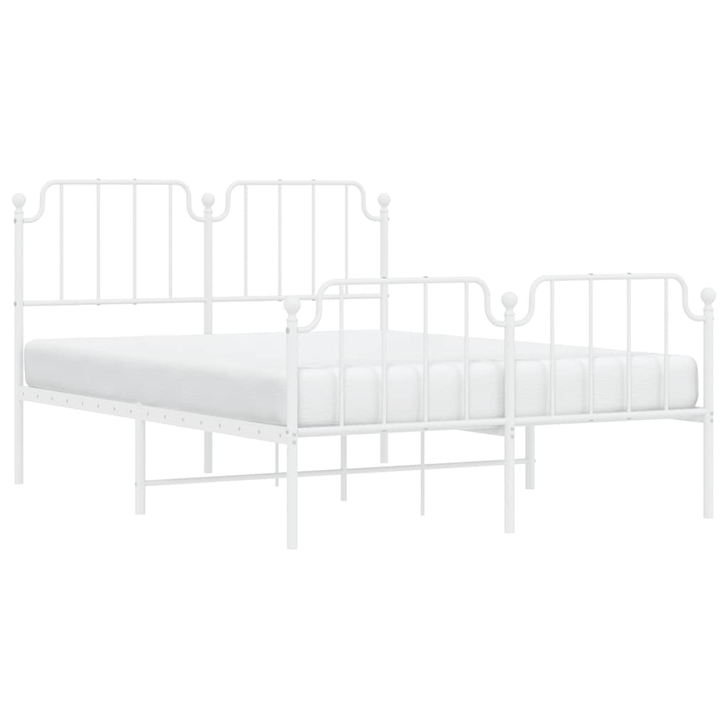 Vidaxl Metal Bed Frame with Headboard and Footboard, White, 150X200 Cm