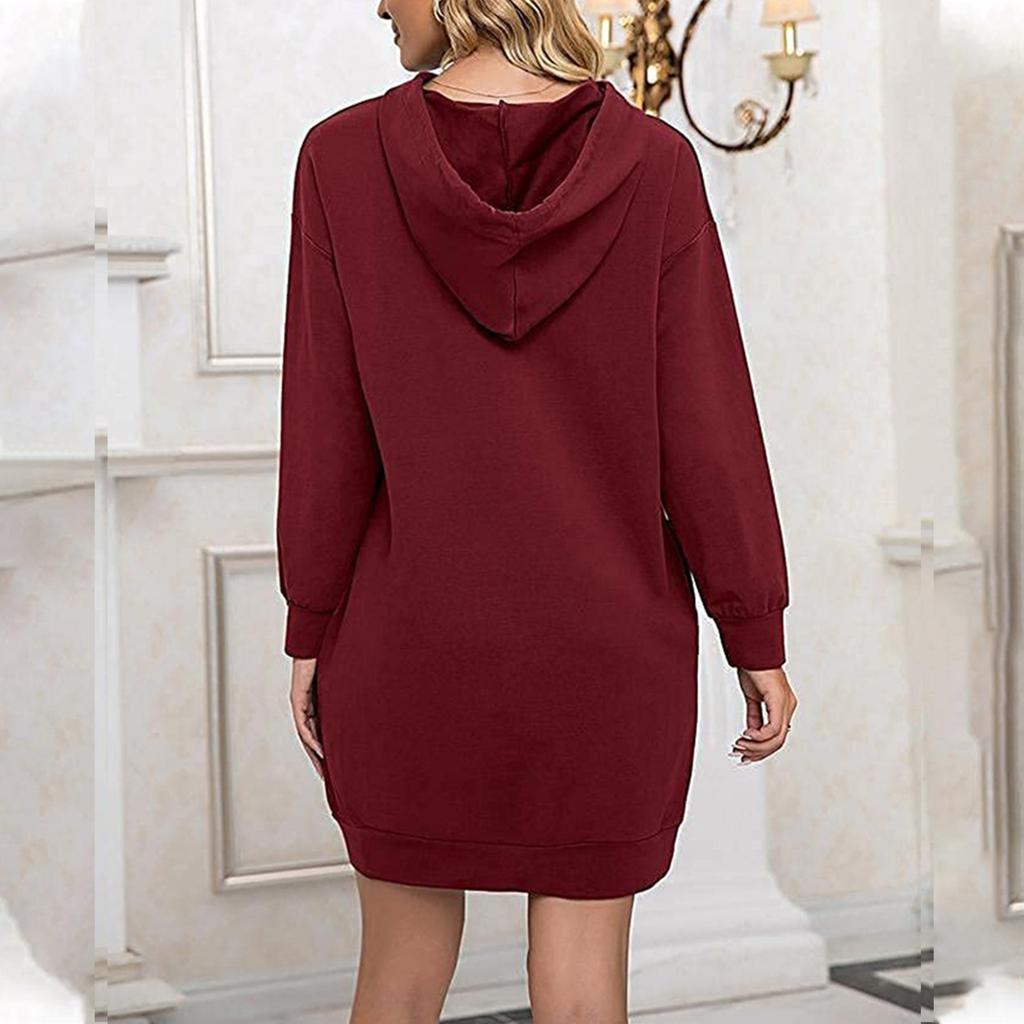 Women's Mid-Length Hooded Drawstring Long-Sleeve Sweatshirt - Versatile Casual Wear