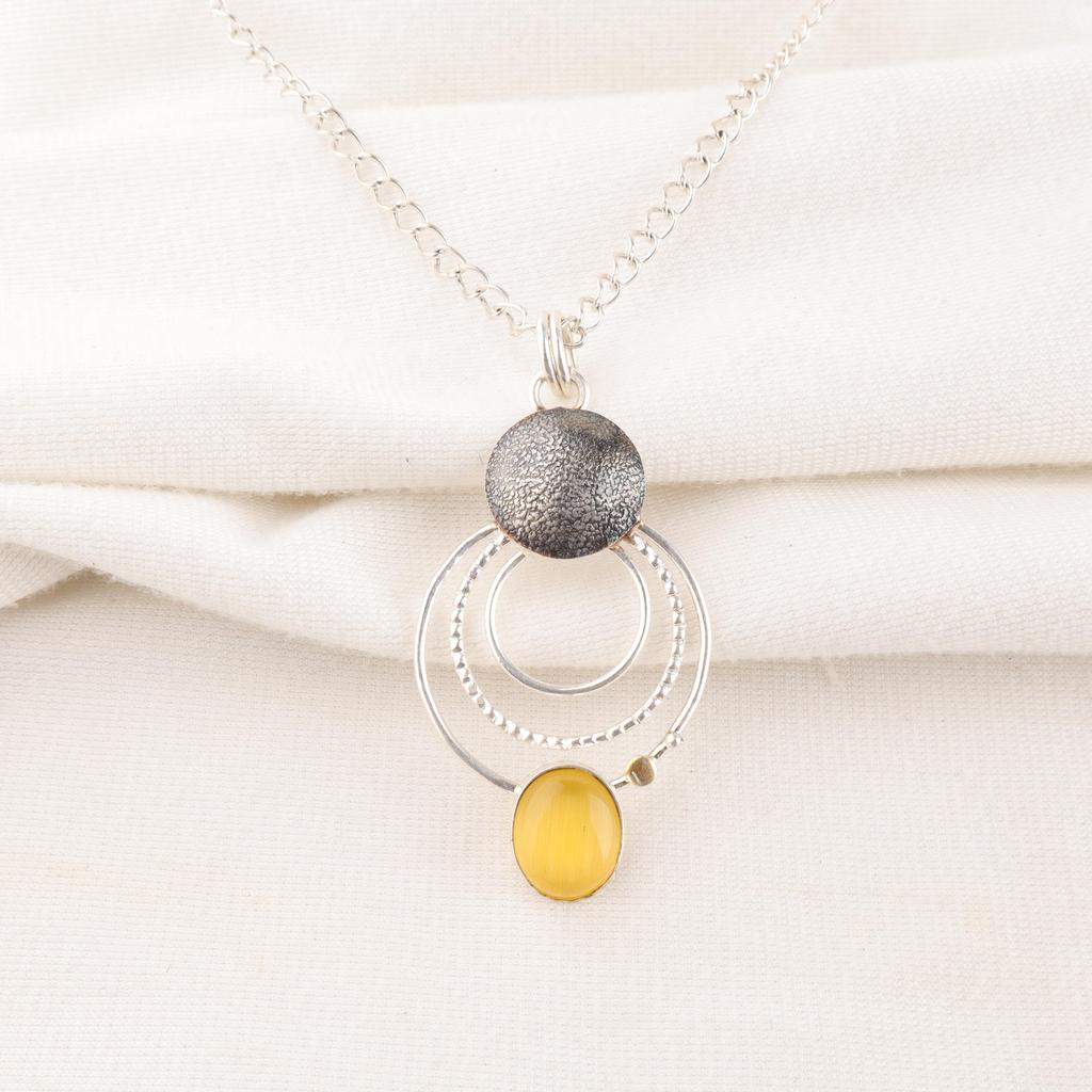 Yellow Cat's Eye 925 Sterling Silver Pendant, Handmade Gorgeous Silver Jewelry, Beautiful Cat's Eye Gemstone Jewelry For Gift