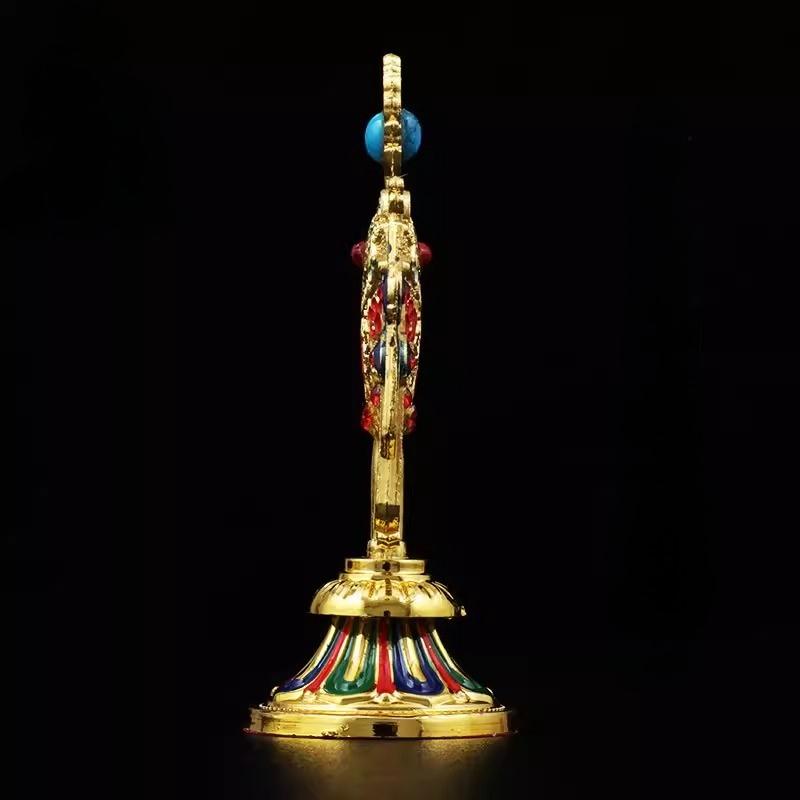 Tibetan Eight Auspicious Ornaments Painted Tibetan Engraved Treasures Statue Alloy Handicraft Buddhism Home Desktop Pendant 8pcs