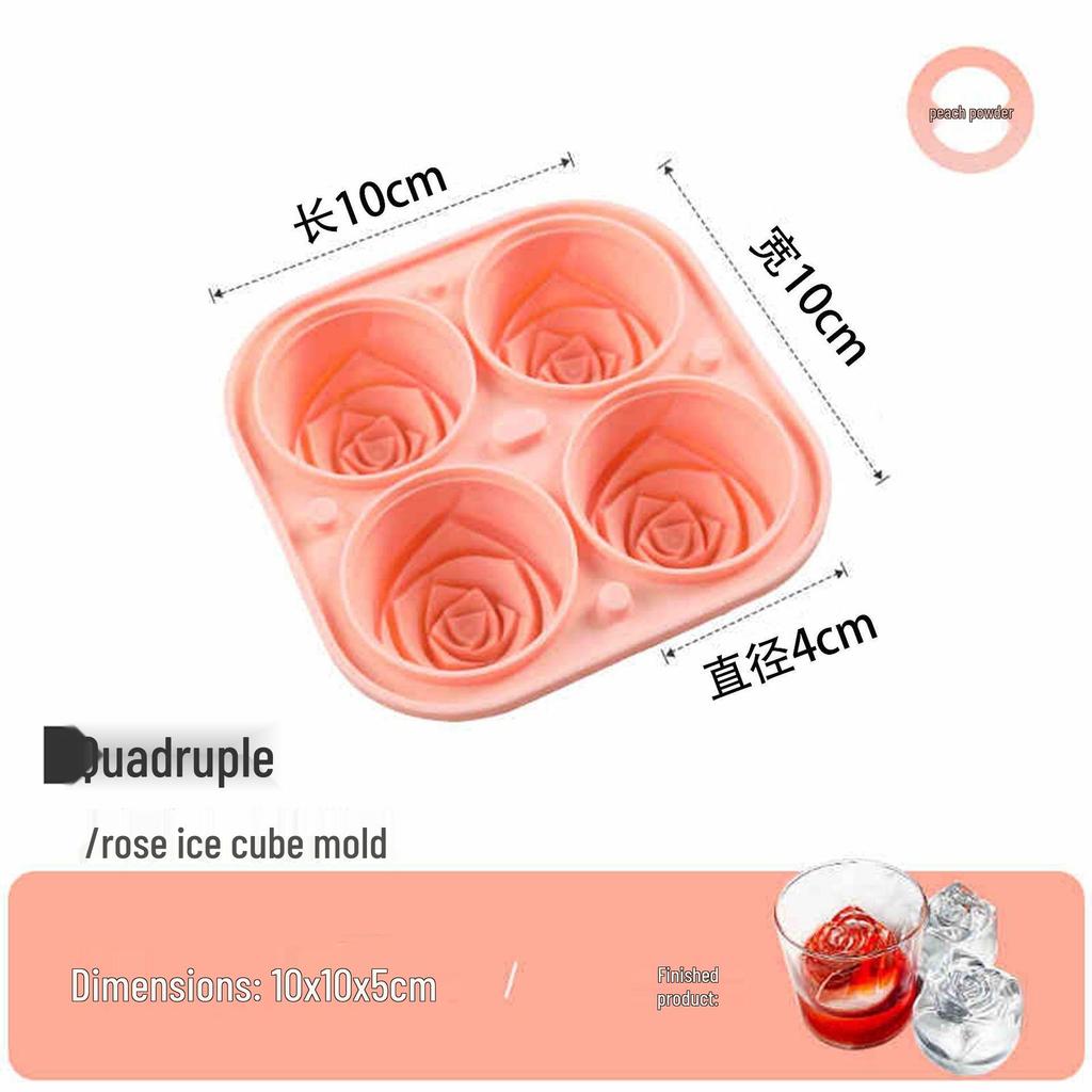 Large Four-Grid Rose Ice Ball Mold - Silicone Ice Tray for Whiskey and Home Ice Making