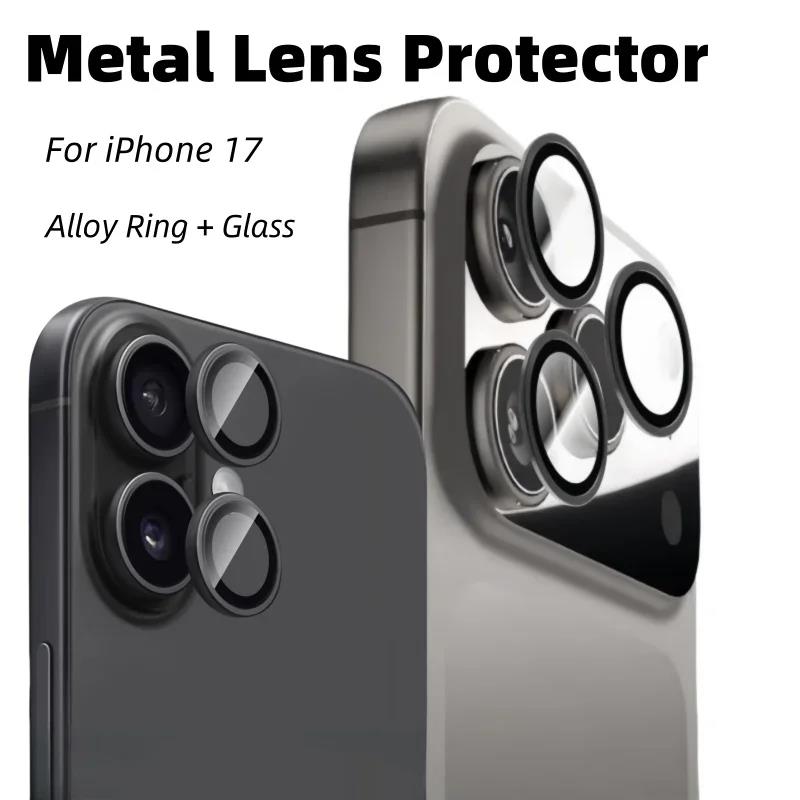 1-3Pcs Metal Camera Protector For 17 Pro Max 17 Air 14 15 16 Pro Max Plus Alloy Ring With Tempered Glass Back Lens Cover Cap 4