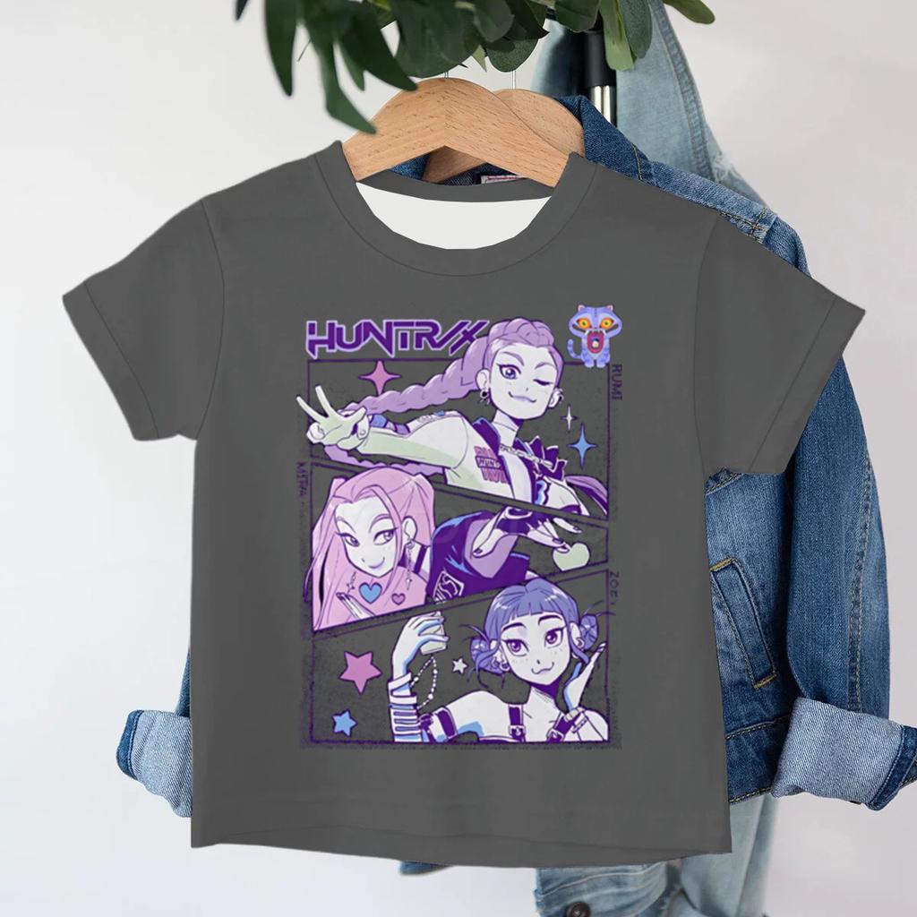 KPop Demon Hunters Cartoon Print Kids 3D Mesh T-shirts Summer Short Sleeve Tees Boys and Girls Clothes Casual Tops
