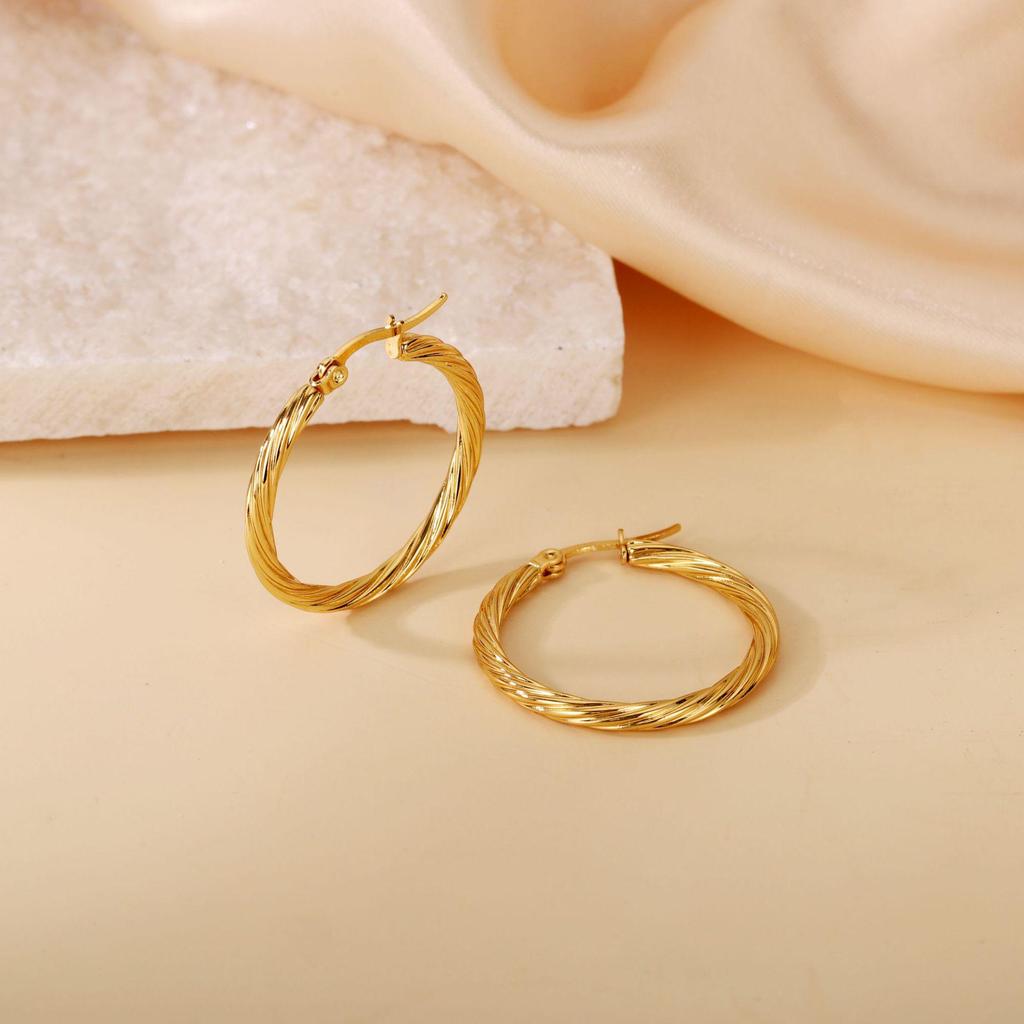 2025 Elegant Titanium Steel Needle-Woven Hoop Earrings - High-End, Colorfast Design for Women