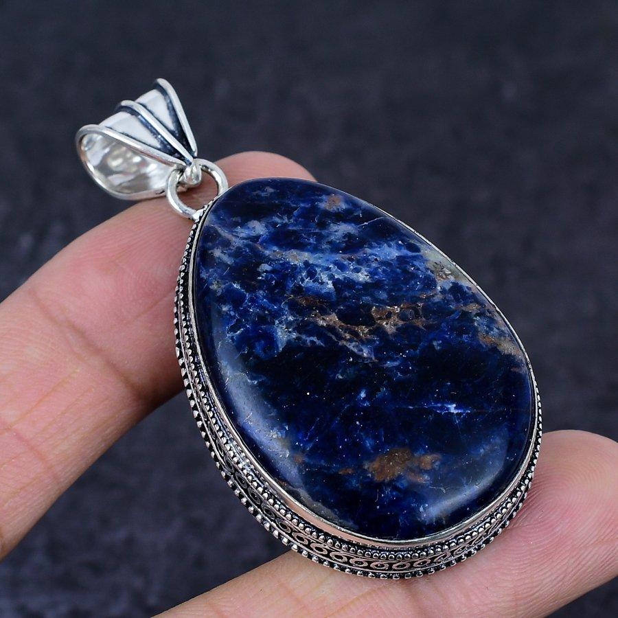 Sodalite Gemstone Handmade 925 Sterling Silver Jewelry Pendant 2.40" W9Q85
