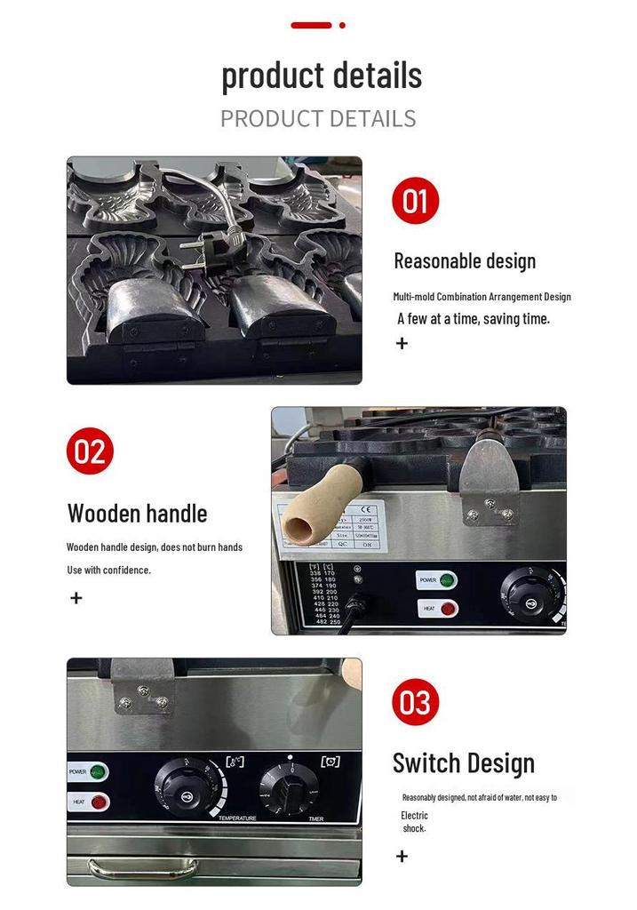 Elektrische Taiyaki-Eiswaffelmaschine - Design mit offenem Mund