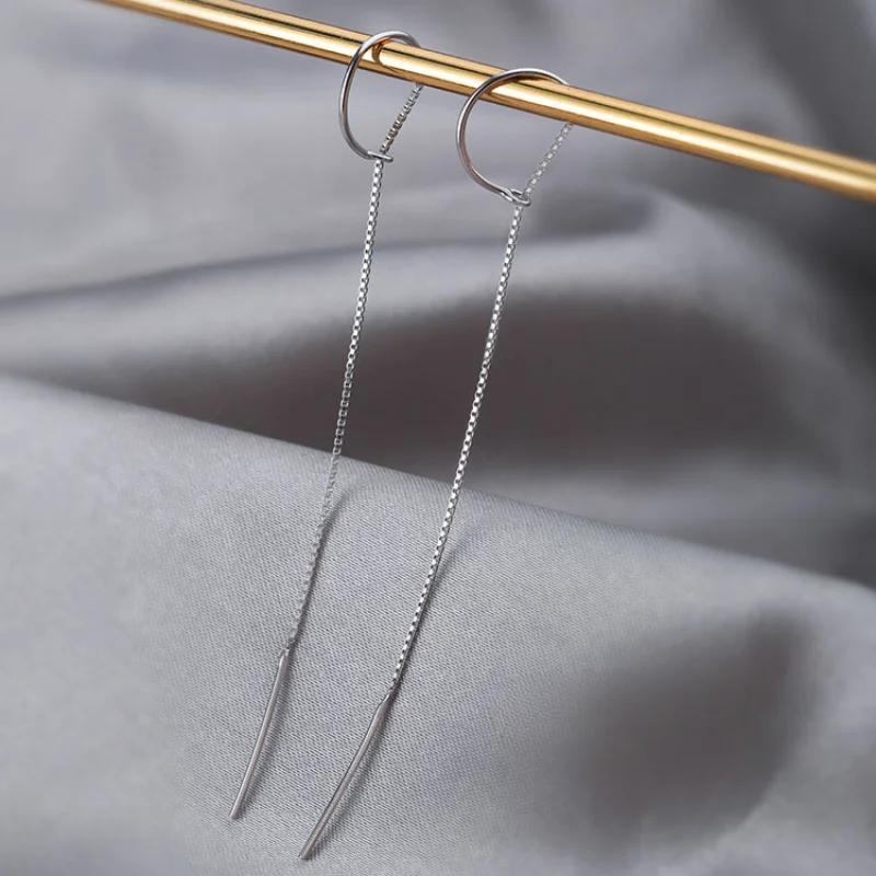 925 Sterling Silver Circle Long Drop Earrings for Women Romance Mini Korean Fashion Earring Girlfriend Birthday Jewelry Gift