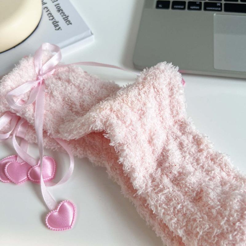 Coral fleece women's socks thickened warm love strap sleep socks autumn and winter home leisure cute medium tube socks