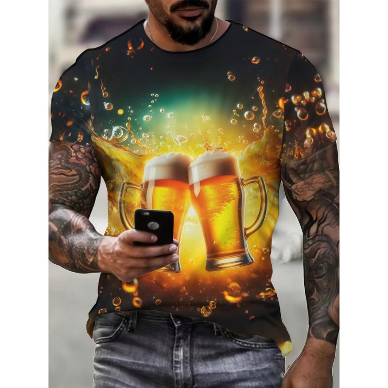 Draft beer pattern digital printed short-sleeved trendy men s summer casual fashion S