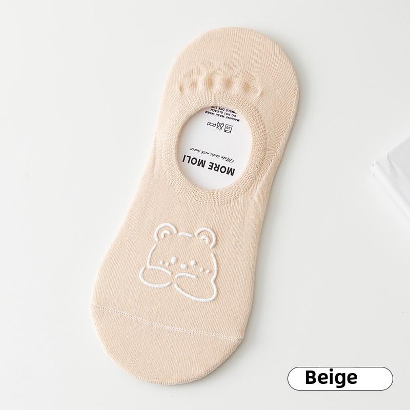 

Носки-лодочки с рисунком медвежонка, женские тонкие нескользящие силиконовые носки с невидимой пяткой, женские летние простые короткие носки с неглубоким носком one size бежевый