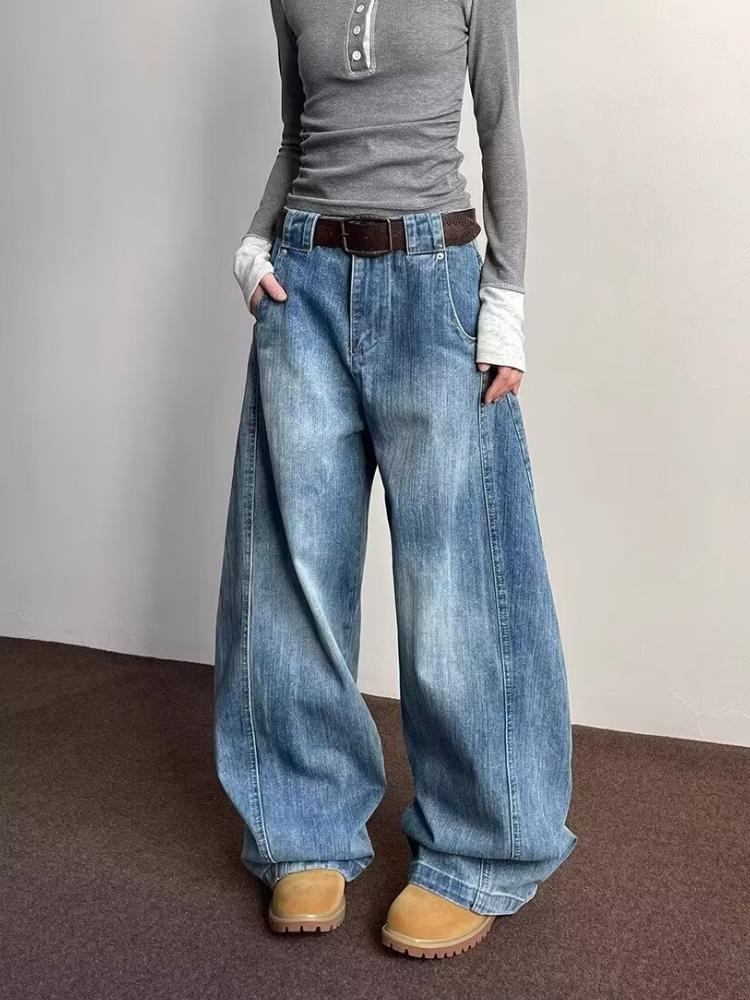 American Vintage High Street Vasket Vidde Jeans Dame 90-talls Retro Løse Motedesign Bukser Koreansk Elegant Denim Bukser Ins