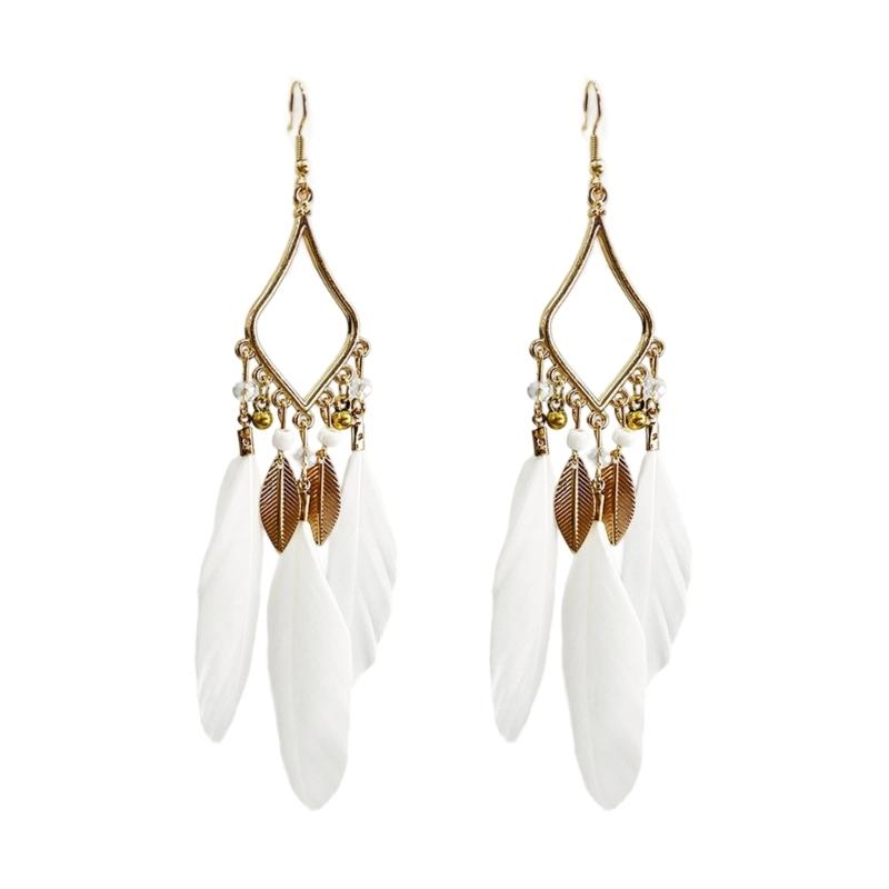 Handmade Bohemian Feather Earrings User Friendly Materials Lightweight Drop Ear Hooks Jewelry Gift