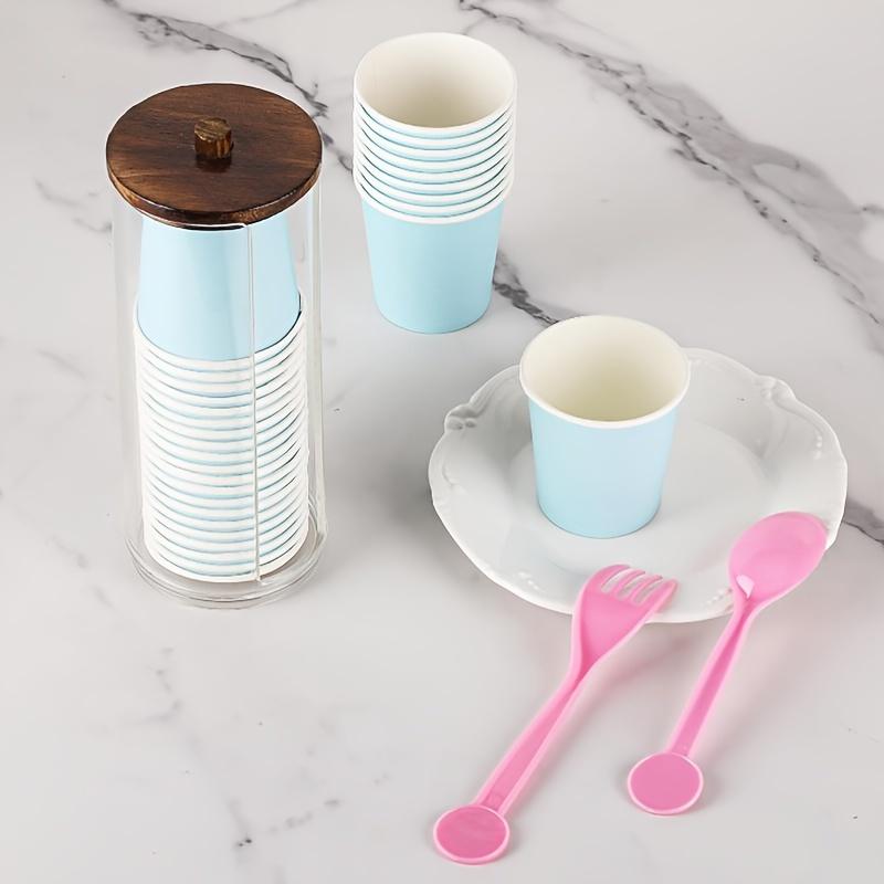 Clear Cotton Ball Pad Swabs Make Up Pads Dispenser Holder Organizer Container with Wood Lid Multifunction Bathroom Storage