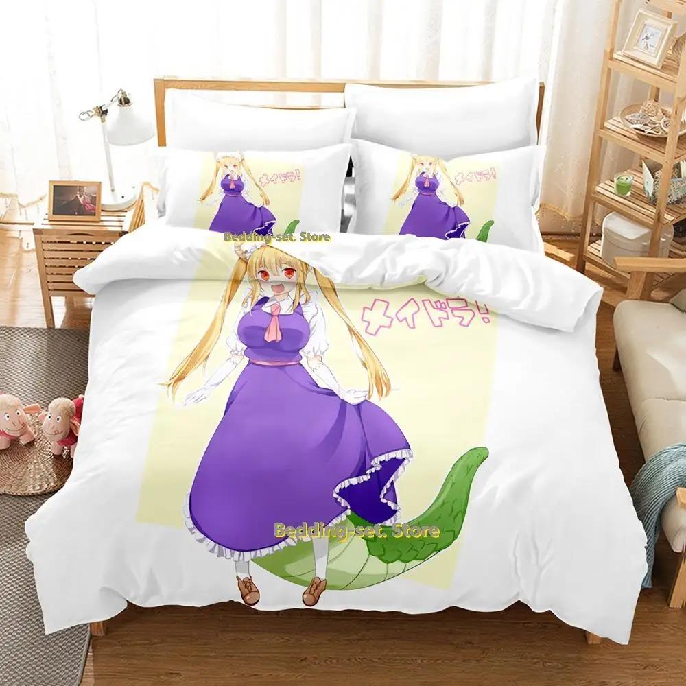 Miss Kobayashi's Drachenmädchen Bettwäsche-Set Anime 3-teiliger Bettbezug Kawaii Mädchen Erwachsene Kinder Schlafzimmer