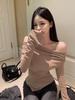 Sleek Off-Shoulder Slim Fit Long-Sleeve T-Shirt for Women - Early Autumn Essential