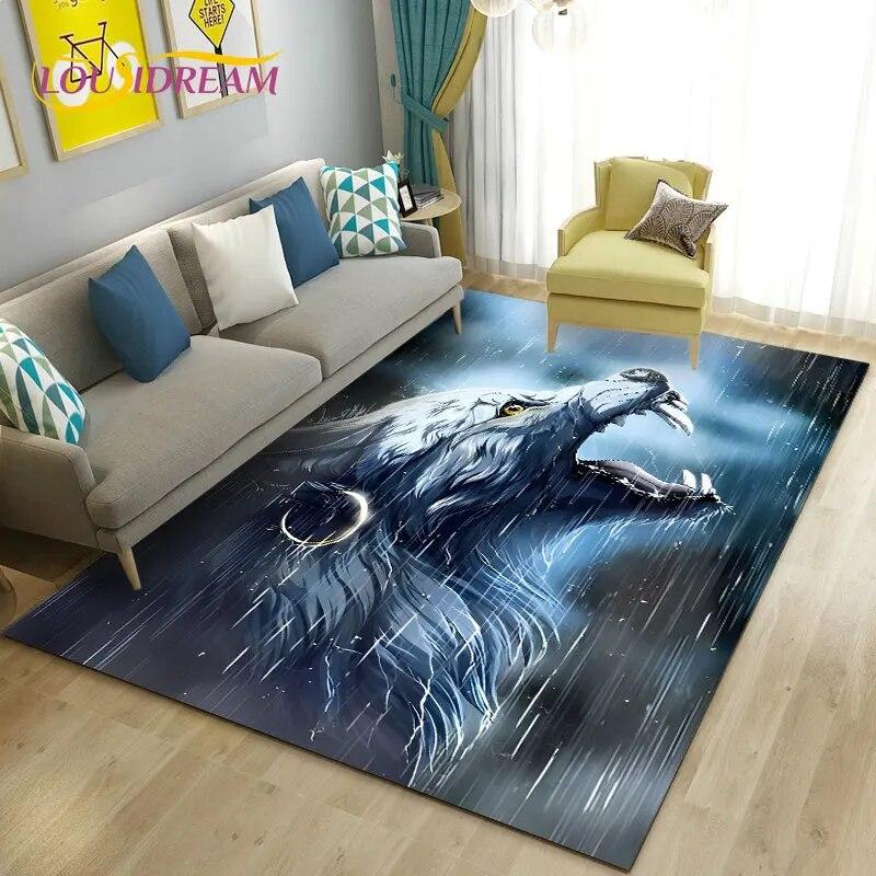 3D White Tiger Lion Leopard Wolf Area Rug,Carpet Rug for Living Room Bedroom Sofa Doormat Decoration,Kid Play Non-slip Floor Mat