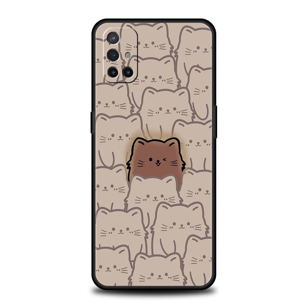 Phone Case For OnePlus 12 11 10 9 Pro 9T 12R 10R 9R 9RT 10T 8T 8 7 6T 7T Nord 2T CE 2 5G N200 N100 Cover Cute Cartoon Black Cat