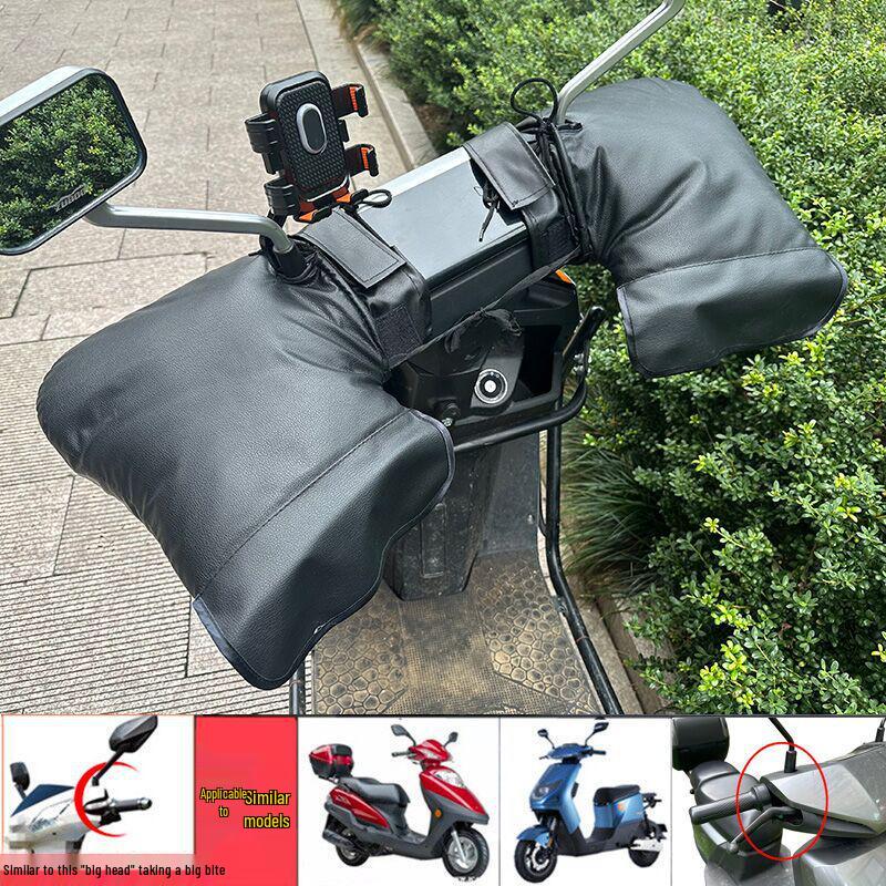 Electric Bicycle Winter Handlebar Cover: Waterproof, Windproof, Thick Fleece Gloves for Cold-Proof Riding