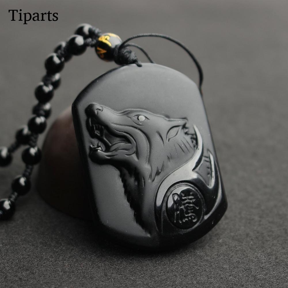 

Natural Black Obsidian Carving Wolf Head Amulet Pendant Free Necklace Obsidian Blessing Lucky Pendants Fashion Jewelry чёрный