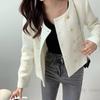 New Autumn Winter Tweed Jackets for Women Elegant O-neck Long Sleeve Wool Blends Coat Ladies Solid Outwear
