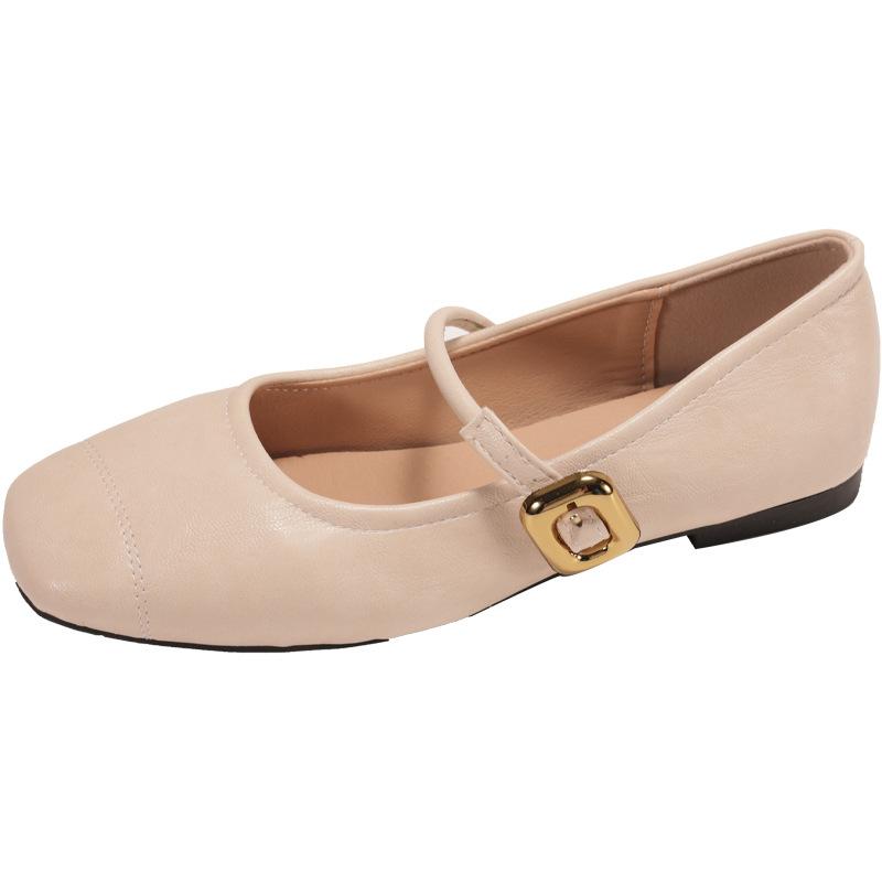 

French retro Mary Jane shoes women s spring 2025 new shallow mouth square head thick middle heel with skirt shallow mouth single shoes 35 бежевий