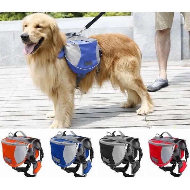 Pet Outdoor Backpack Large Dog Reflective Adjustable Saddle Bag Harness Carrier for Traveling Hiking Camping Safety