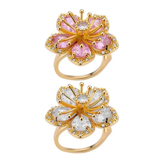 Damenring, glänzender Zirkonia, Blumenform, Fingerring, verstellbares Design, Ring, exquisite Verarbeitung, Schmuckstück